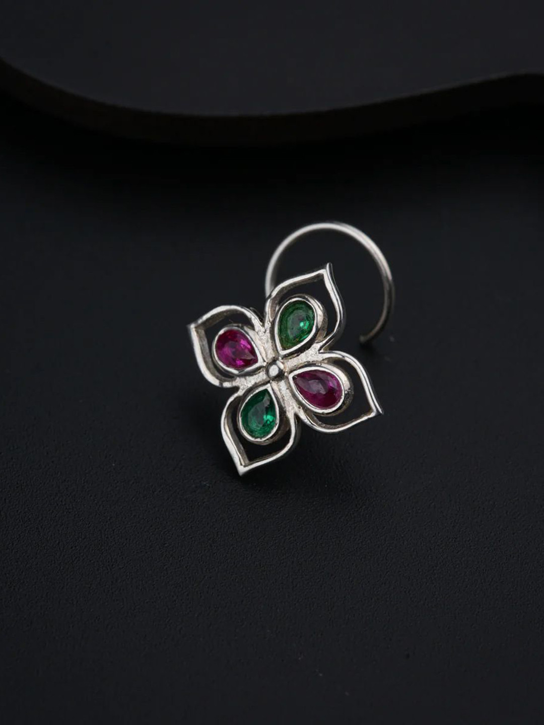 

House of Aadyaa Sterling Silver Oxidised Stone Studded Stud Nosepin