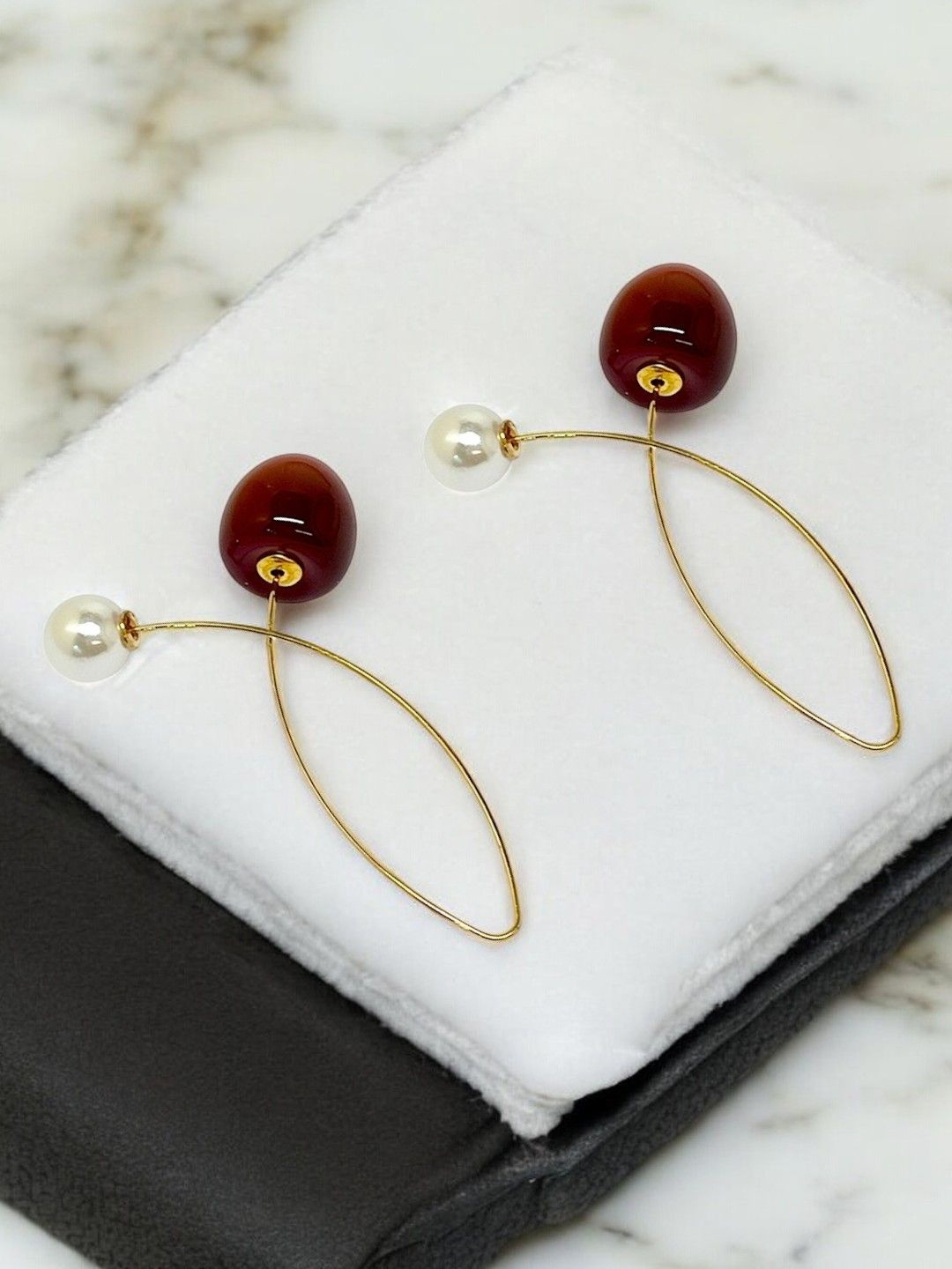 

FEMMIBELLA Gold-Plated Classic Cherry Pearls Beaded Drop Earrings