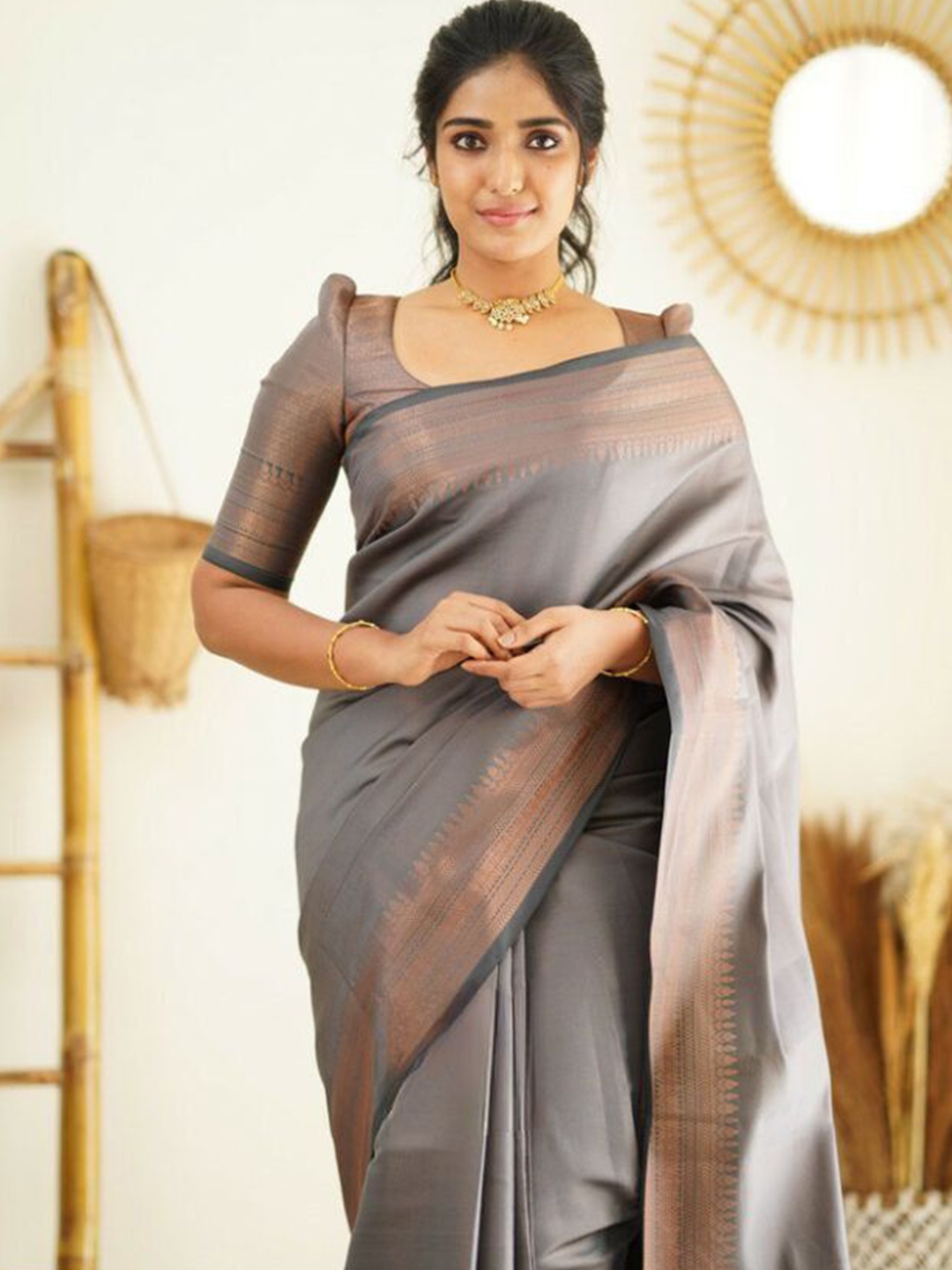 

Areca Designer Zari Woven Design Pure Silk Banarasi Saree, Grey
