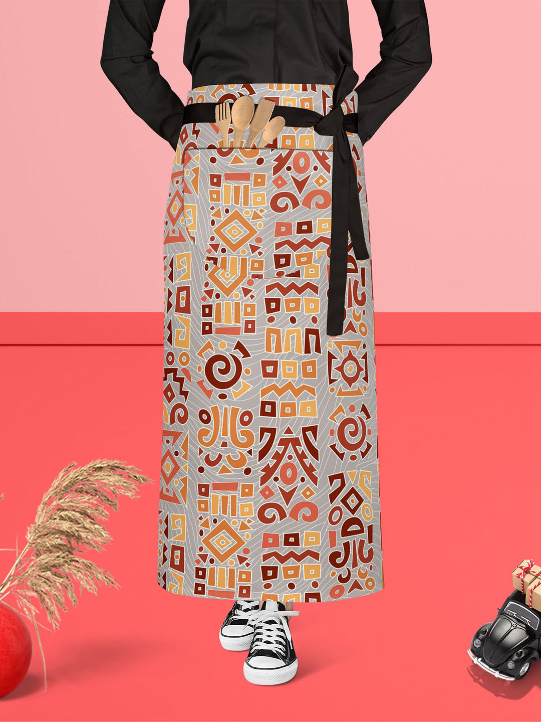 

ArtzFolio Grey & Yellow Printed Cotton Waist Apron