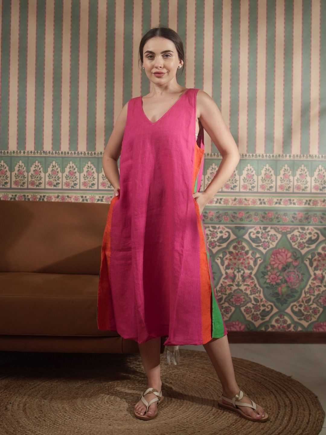 

Fabulous Linen A-Line Midi Dress, Orange
