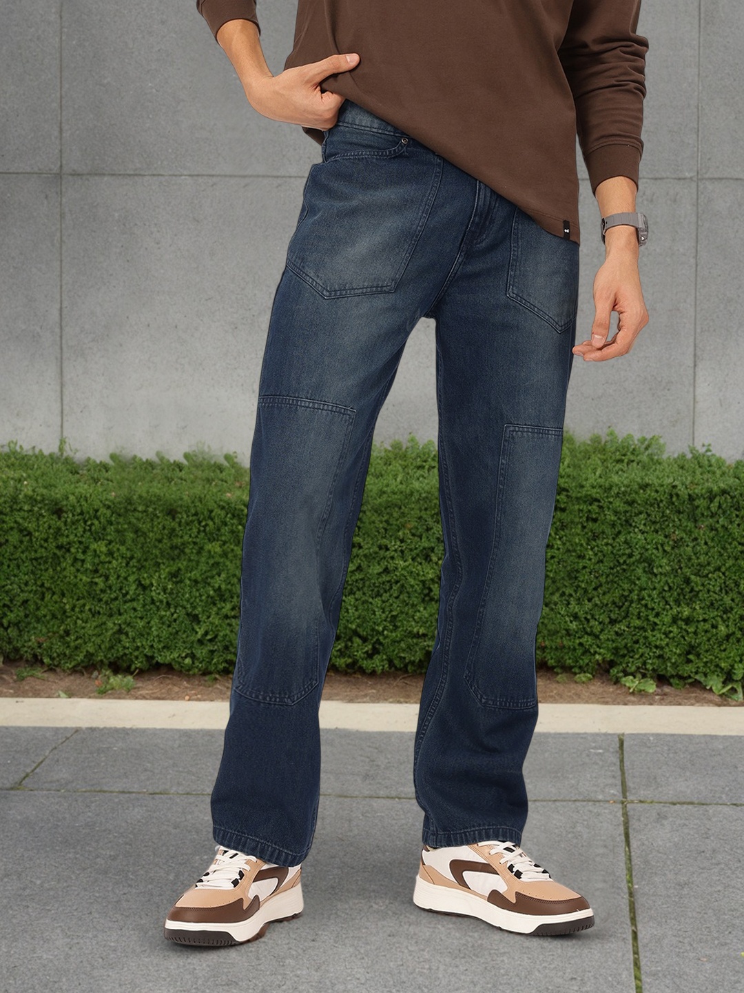 

Kook N Keech Men Effortless Edge Panelled Regular Fit Jeans, Navy blue