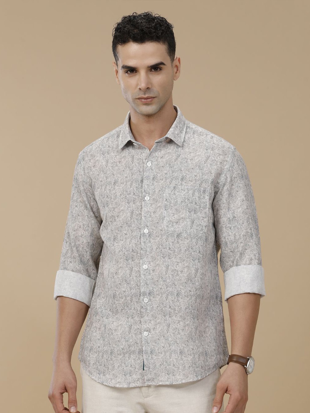 

Linen Club Contemporary Slim Fit Floral Printed Linen Cotton Casual Shirt, White