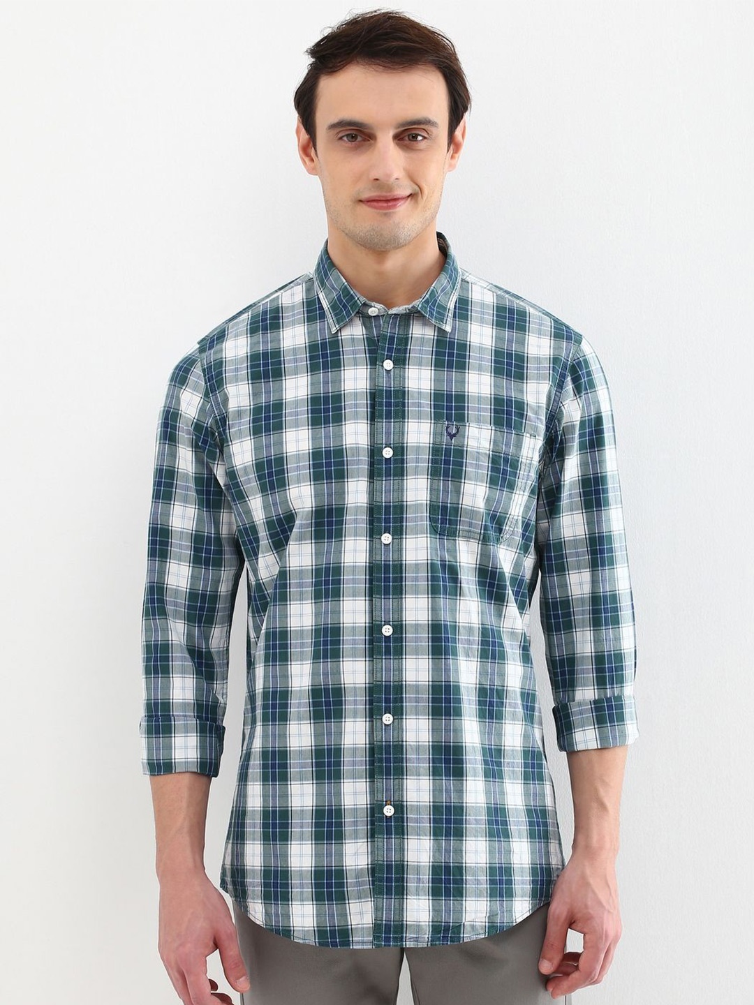 

Allen Solly Men Custom Opaque Checked Casual Shirt, Green