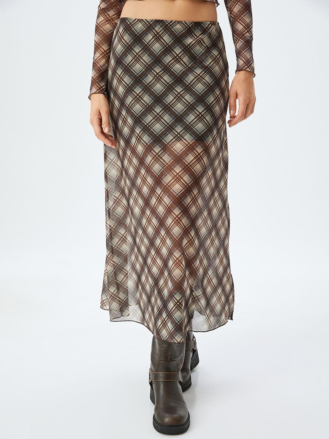 

Koton Printed A-Line Midi Skirt, Beige