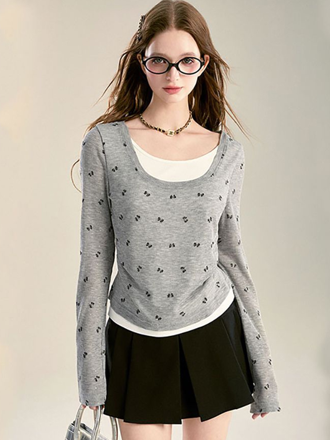 

StyleCast x Revolte Women Conversational Printed Top, Grey