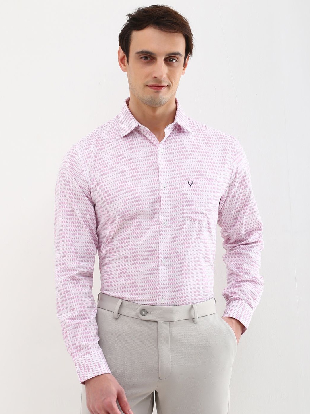 

Allen Solly Men Slim Fit Opaque Printed Formal Shirt, Pink