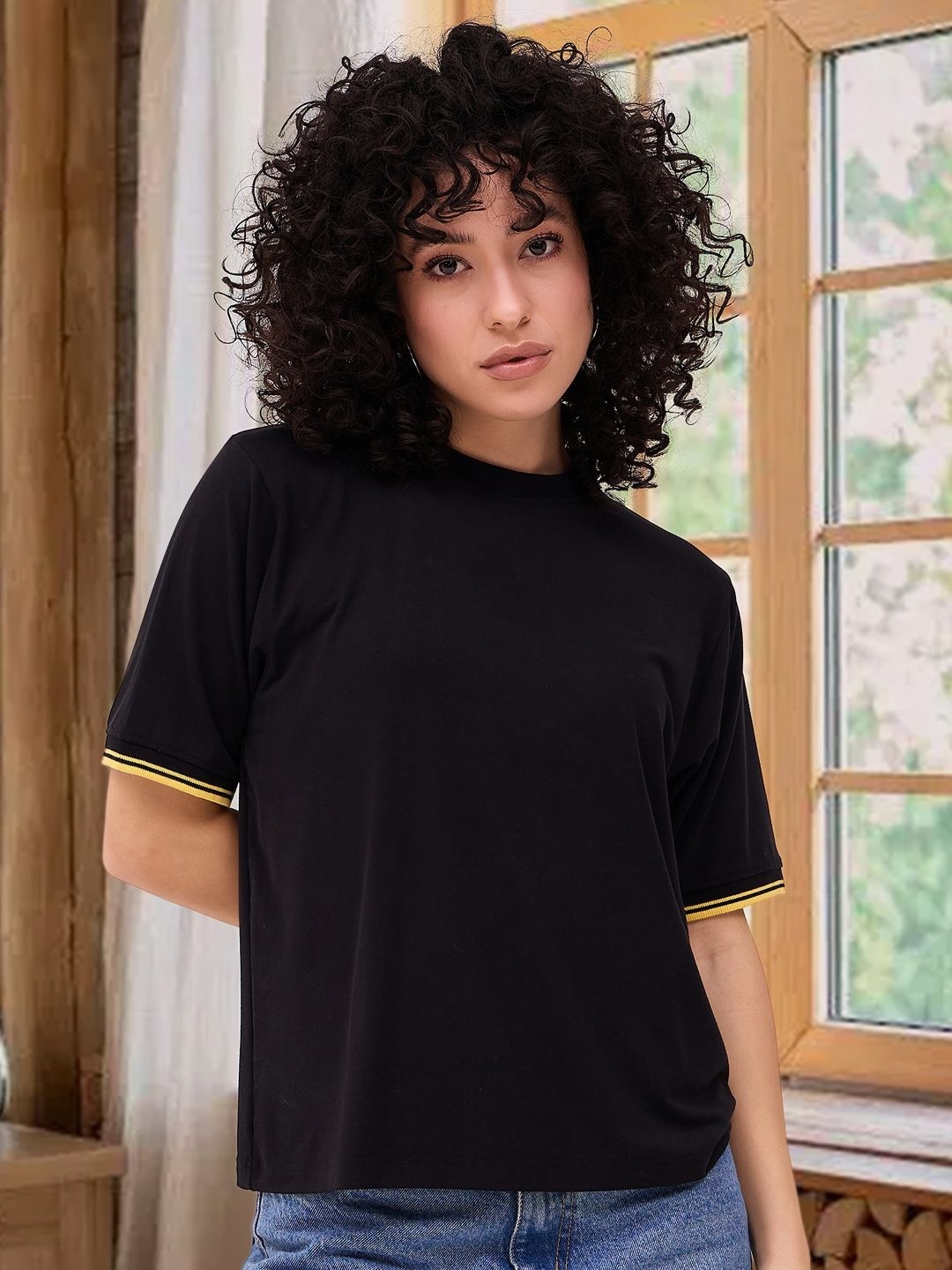 

DressBerry Women Drop-Shoulder Sleeves T-shirt, Black