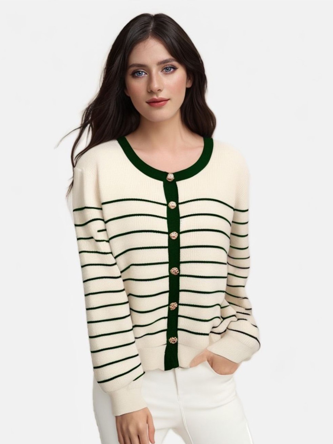 

StyleCast Women Front-Open Striped Cardigan, Green