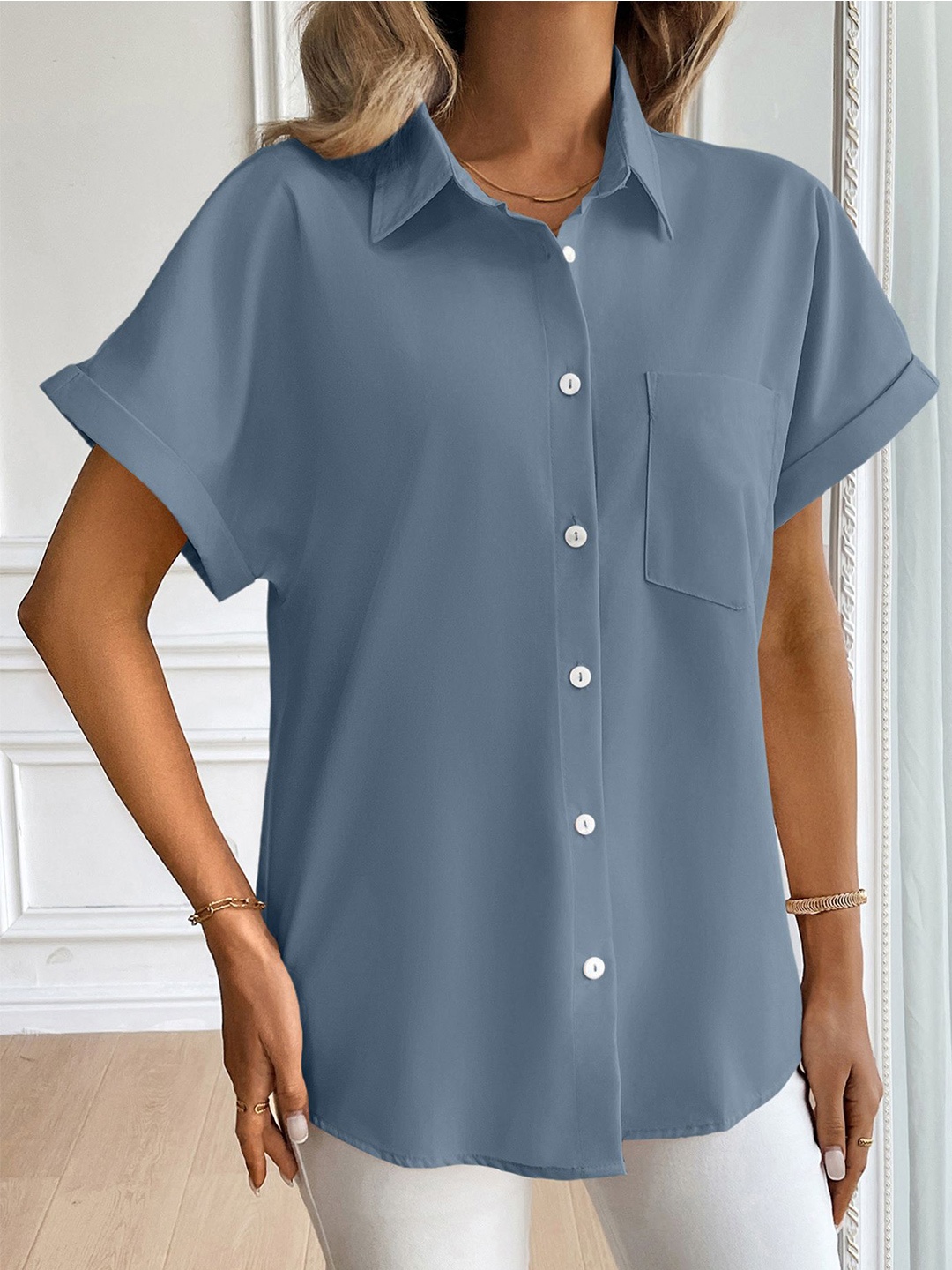 

StyleCast x Revolte Women Opaque Casual Shirt, Blue