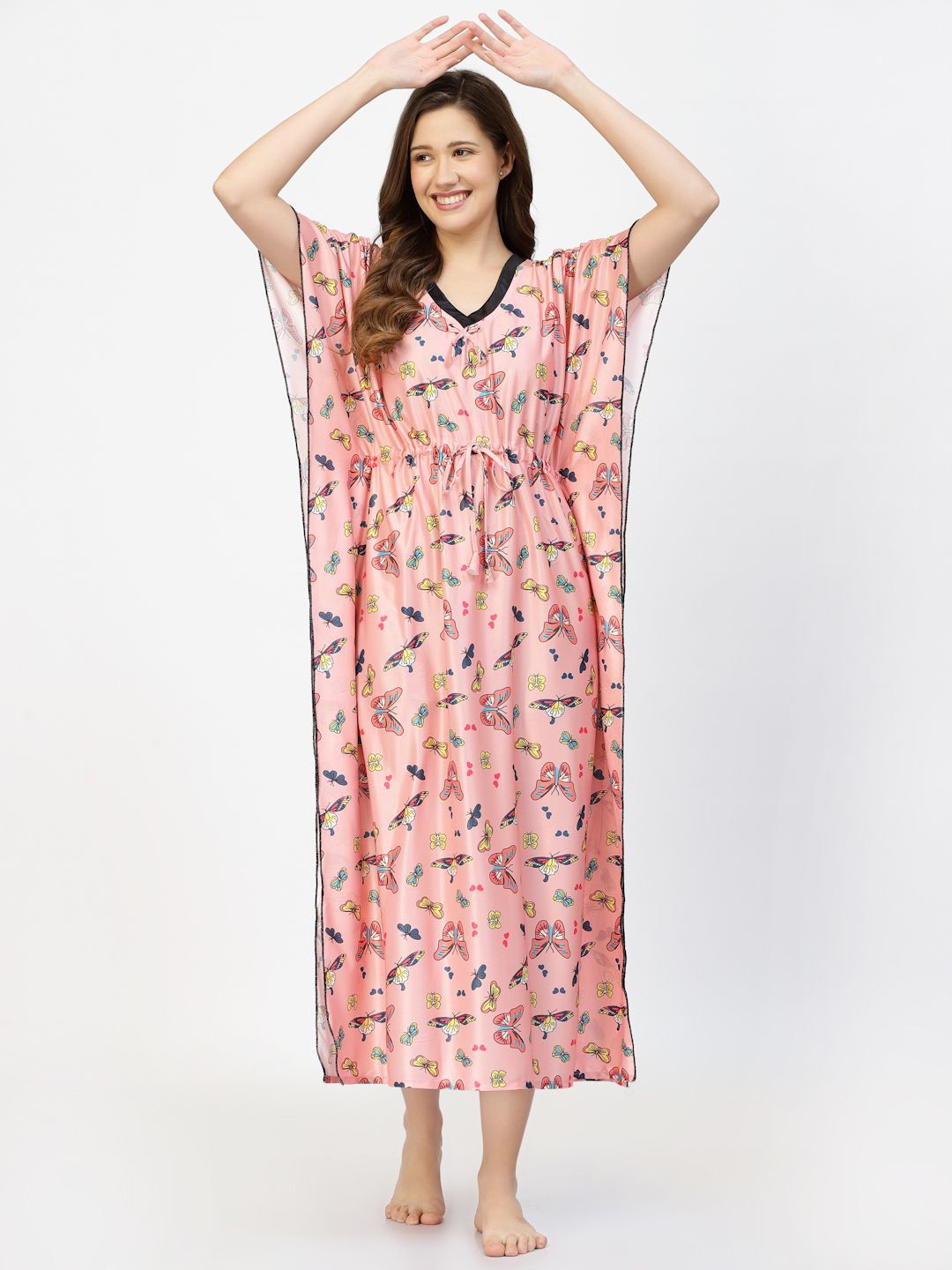 

CHUI MUI Women Printed V-Neck Kaftan Nightdress, Peach