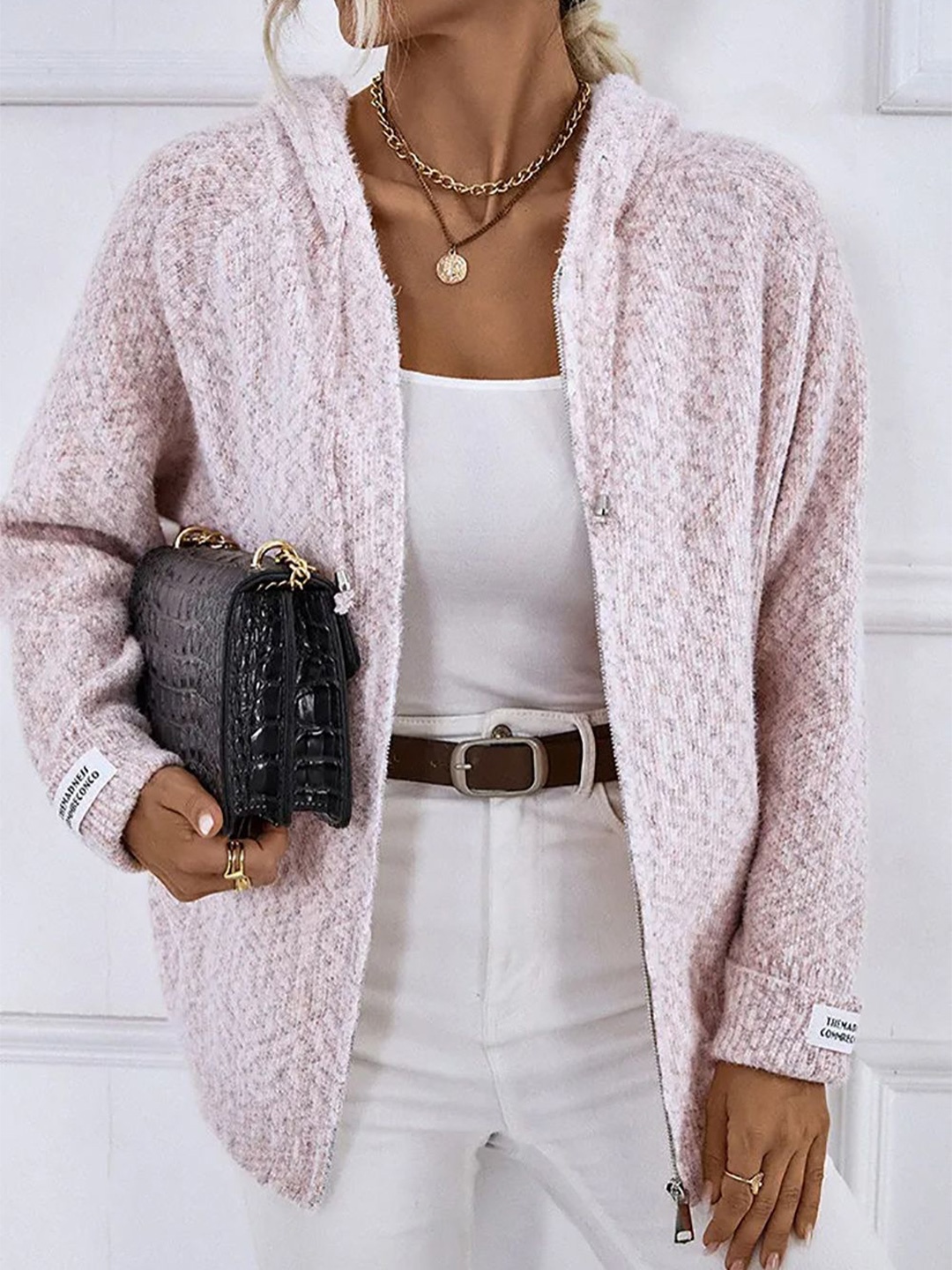 

StyleCast x Revolte Self Design Open Front Shrug, Pink