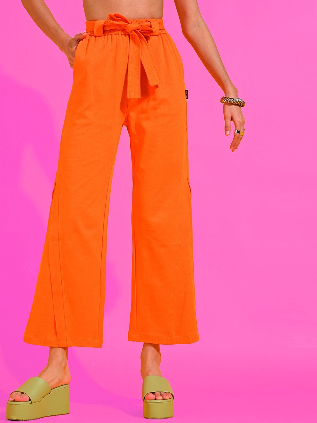 

SHECZZAR Women Smart Fit High-Rise Cotton Joggers Trousers, Orange