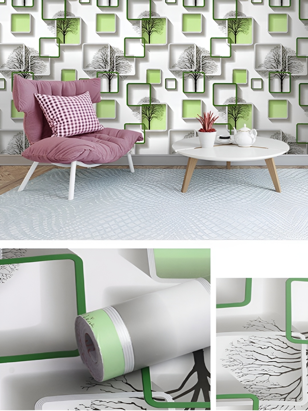 

Asian royal White & Green Printed Waterproof Wall Sticker