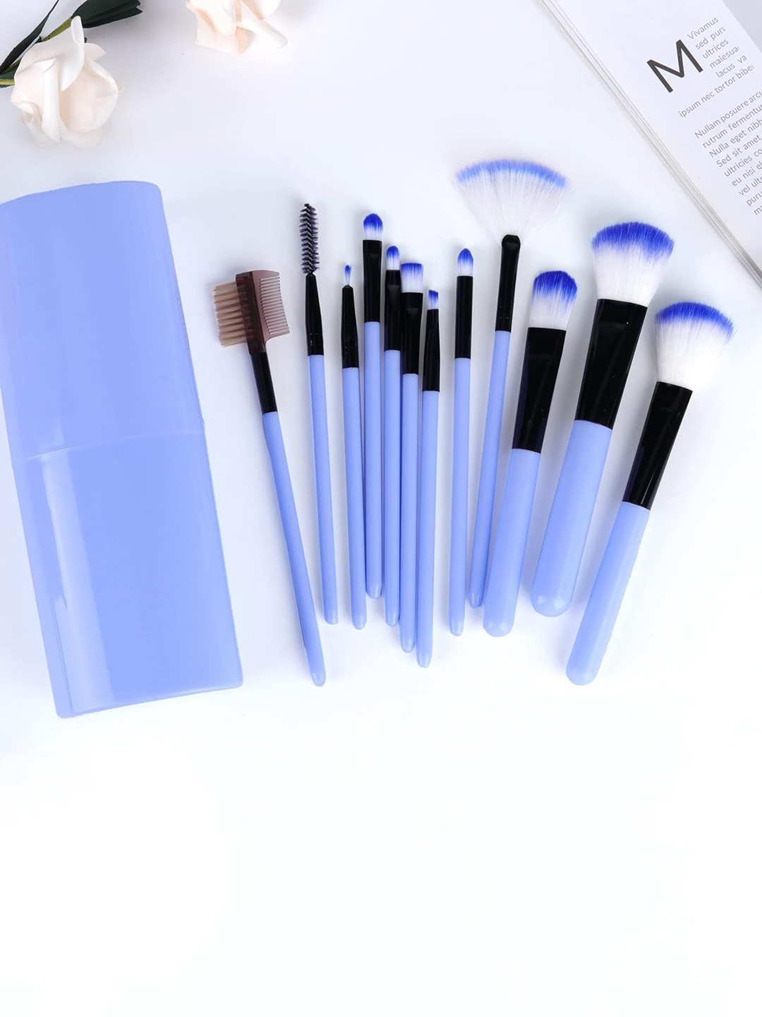 

MYN Set Of 12 Travel Makeup Brushes Set With Storage Box, Blue