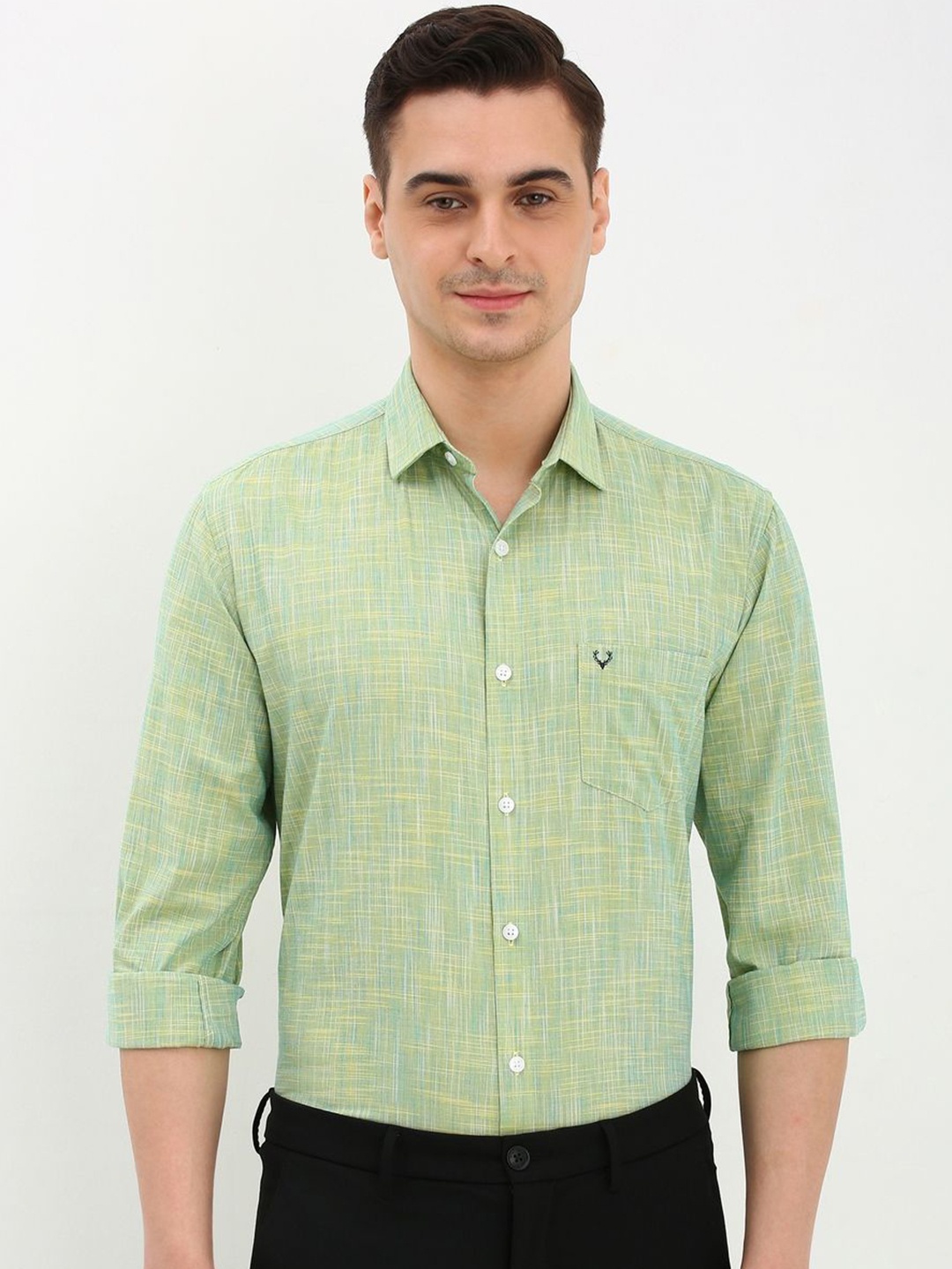 

Allen Solly Men Slim Fit Opaque Printed Formal Shirt, Green