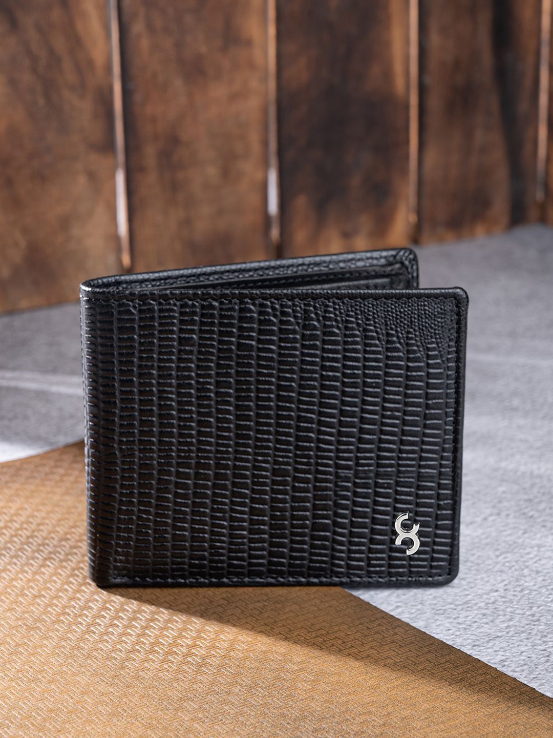 

One8 Men Textured Leather Two Fold Wallet, Black