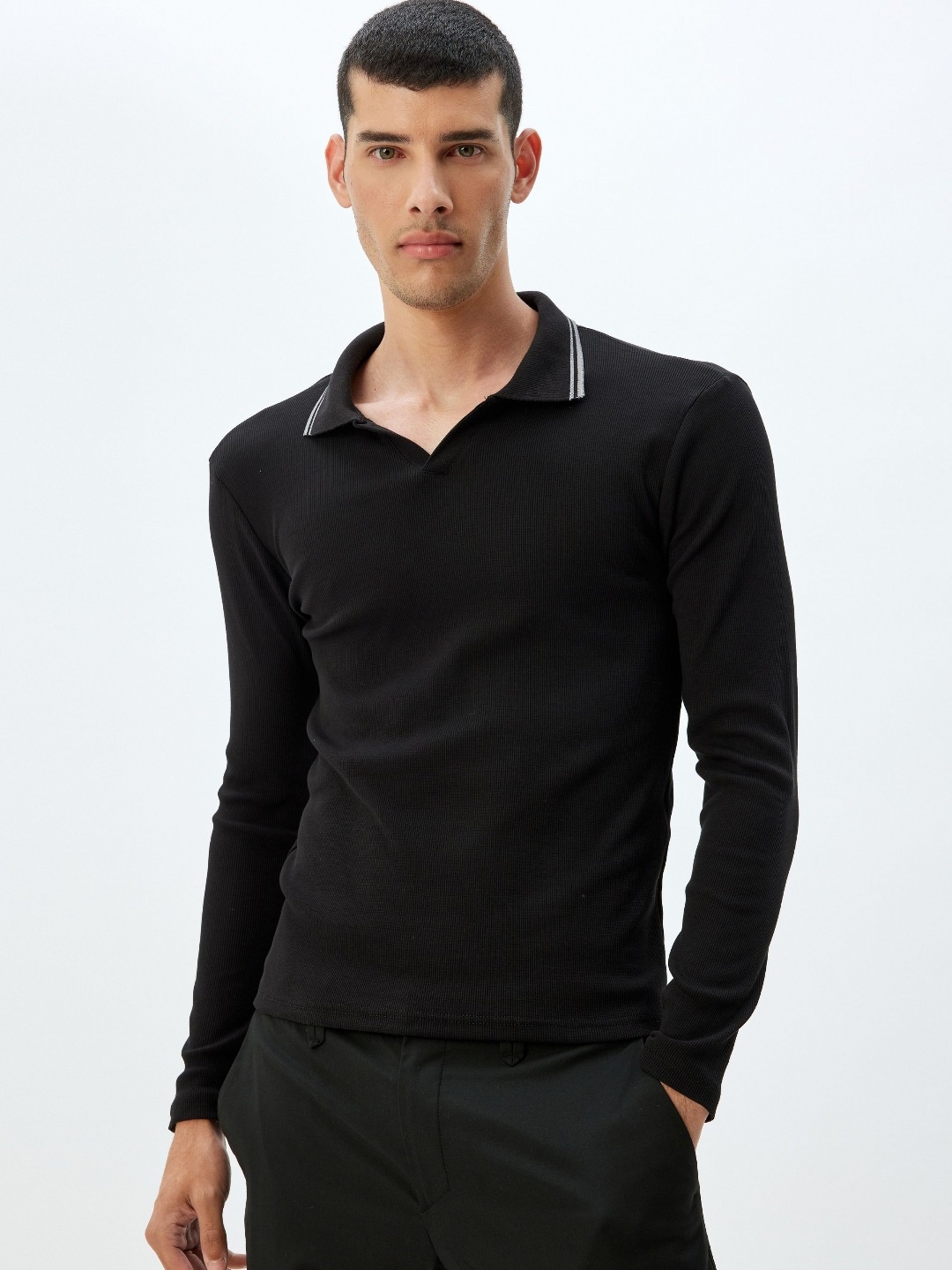 

Koton Men Solid Polo Collar Cotton T-shirt, Black