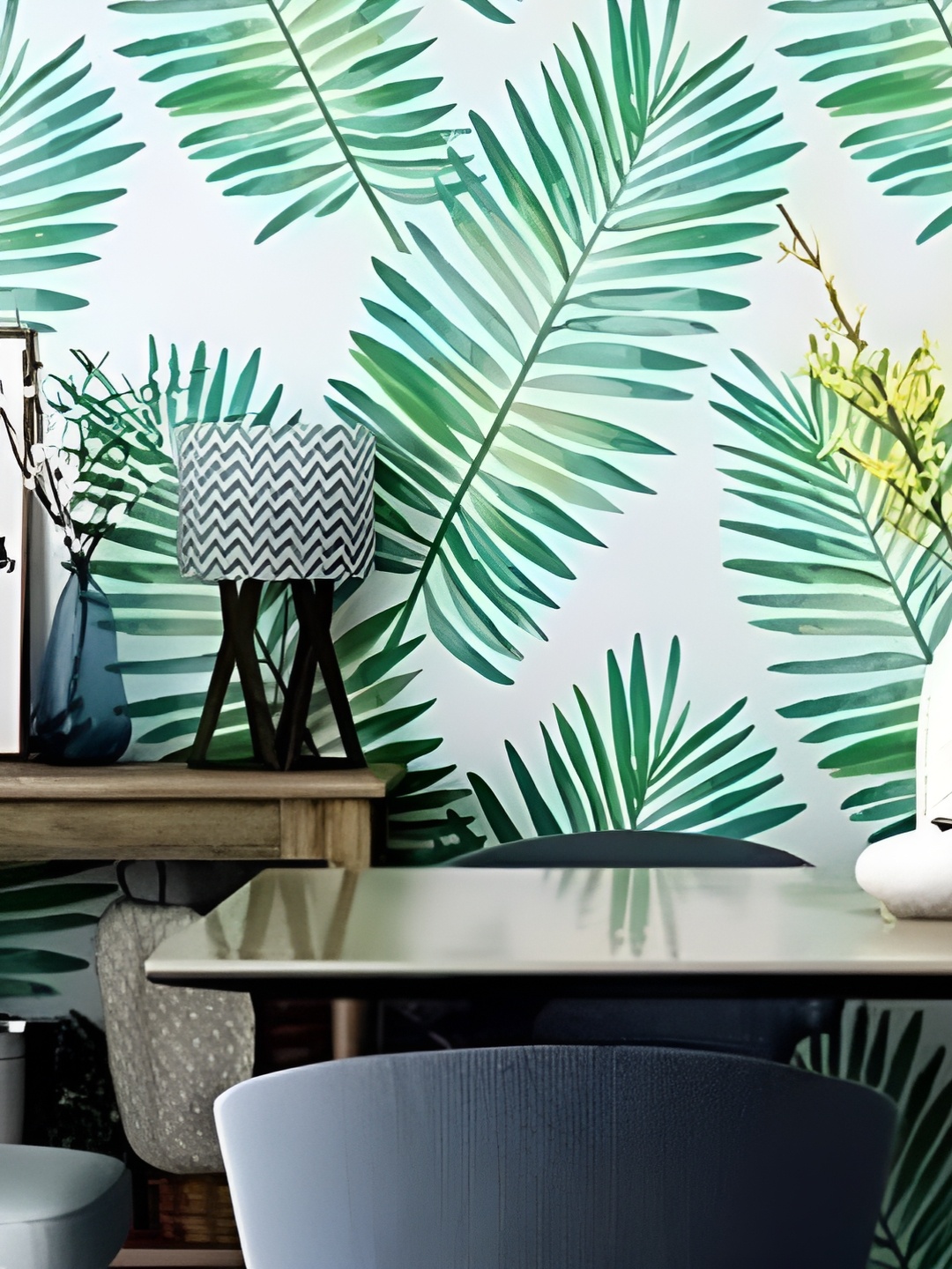 

Asian royal White & Green Tropical Printed Self-Adhesive Waterproof Wallpaper