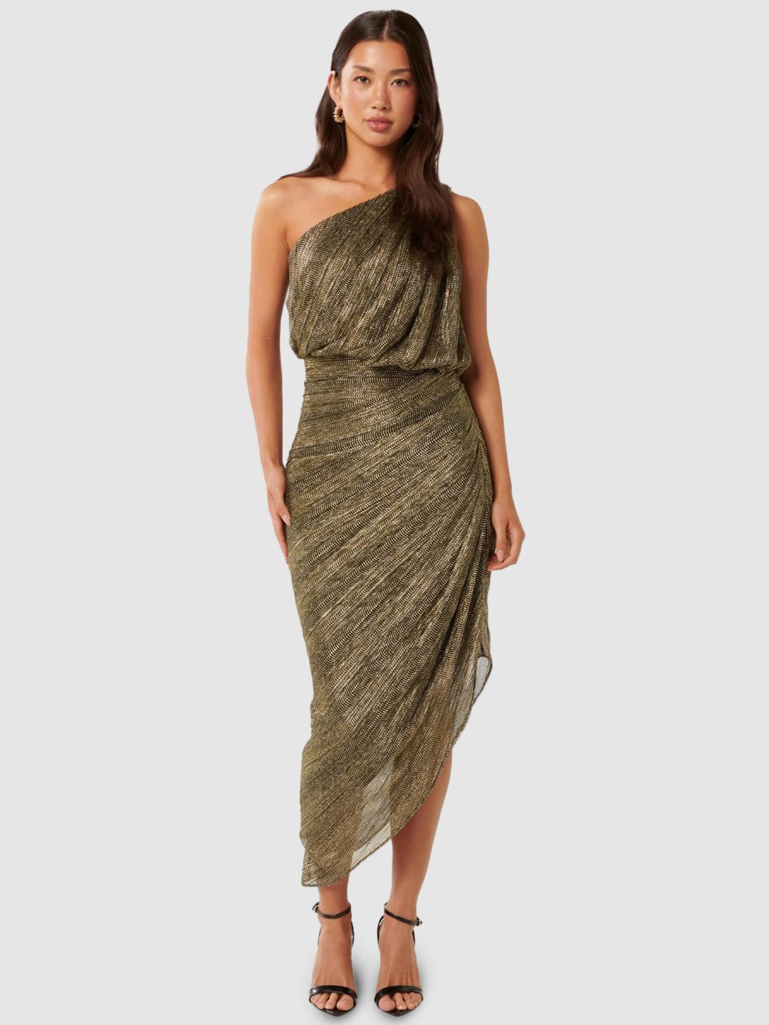 

Forever New Women One Shoulder Sheath Sleeveless Midi Dress, Gold