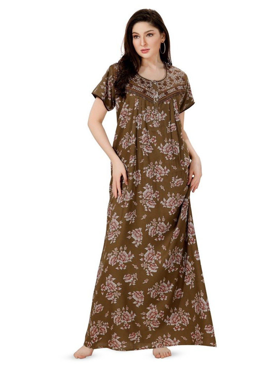 

Soulemo Women Floral Printed Maxi Nightdress, Brown