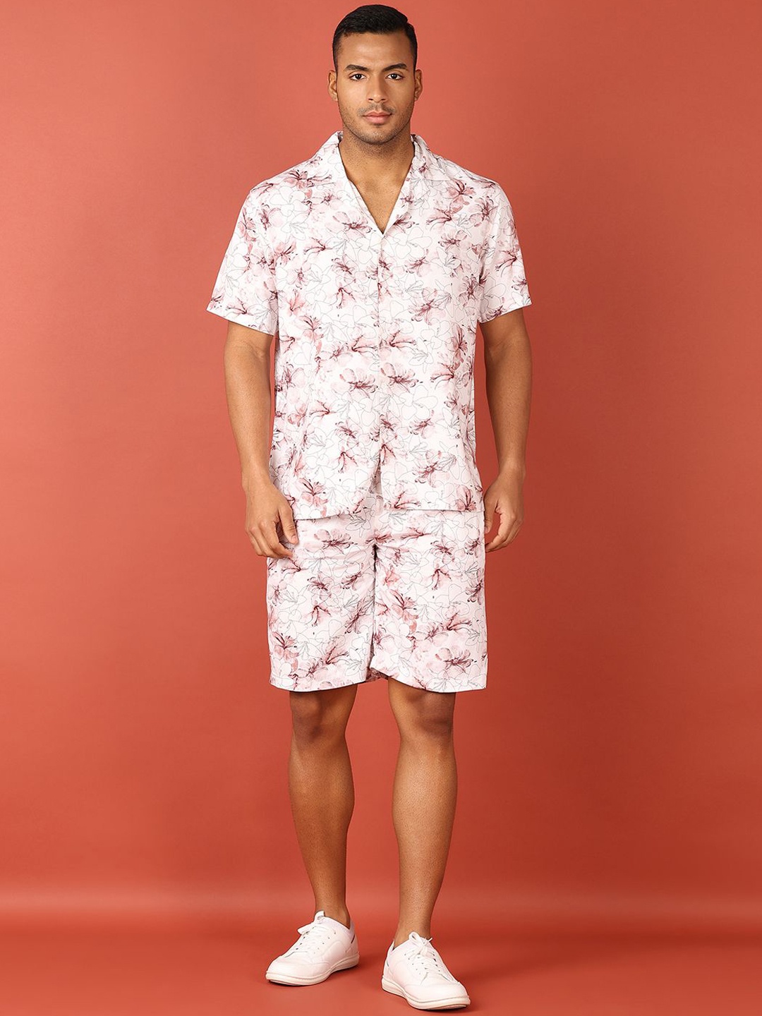 

V-Mart Floral Printed Short Sleeves Shirt with Shorts, White