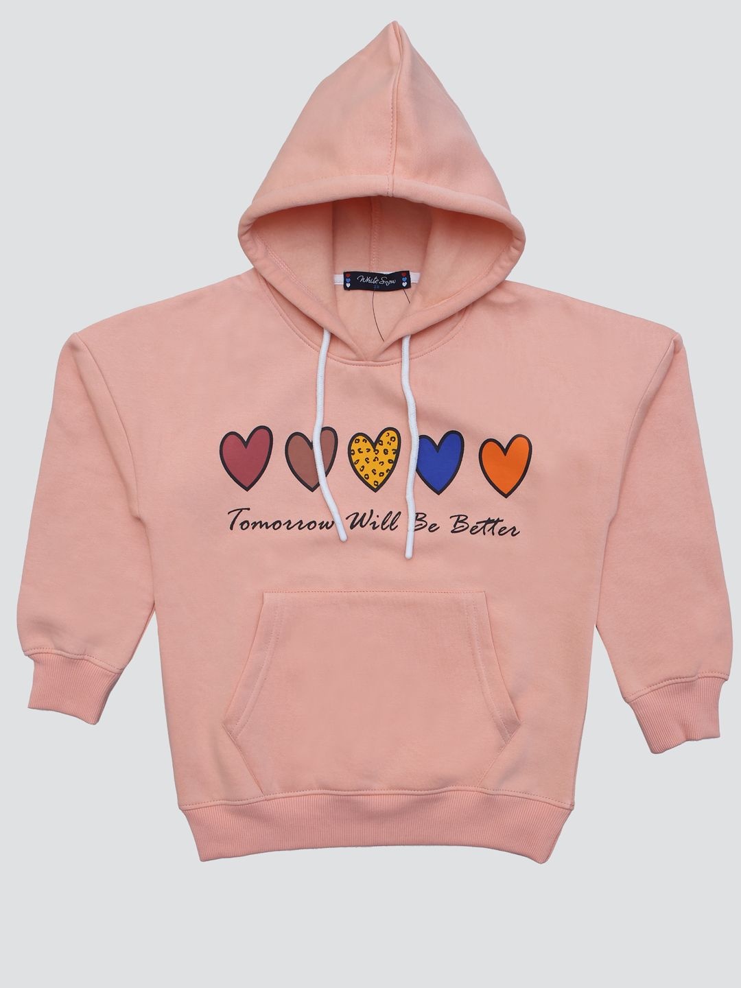 

White Snow Girls Graphic Printed Sweatshirt, Peach