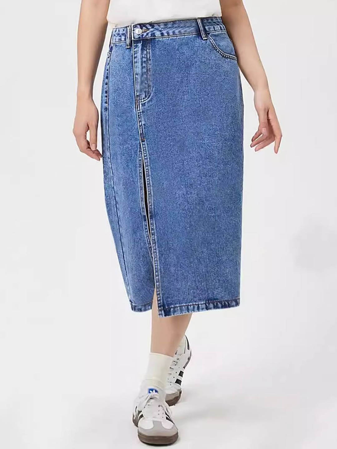 

StyleCast x Revolte Women Front Slit Straight Midi Skirt, Blue