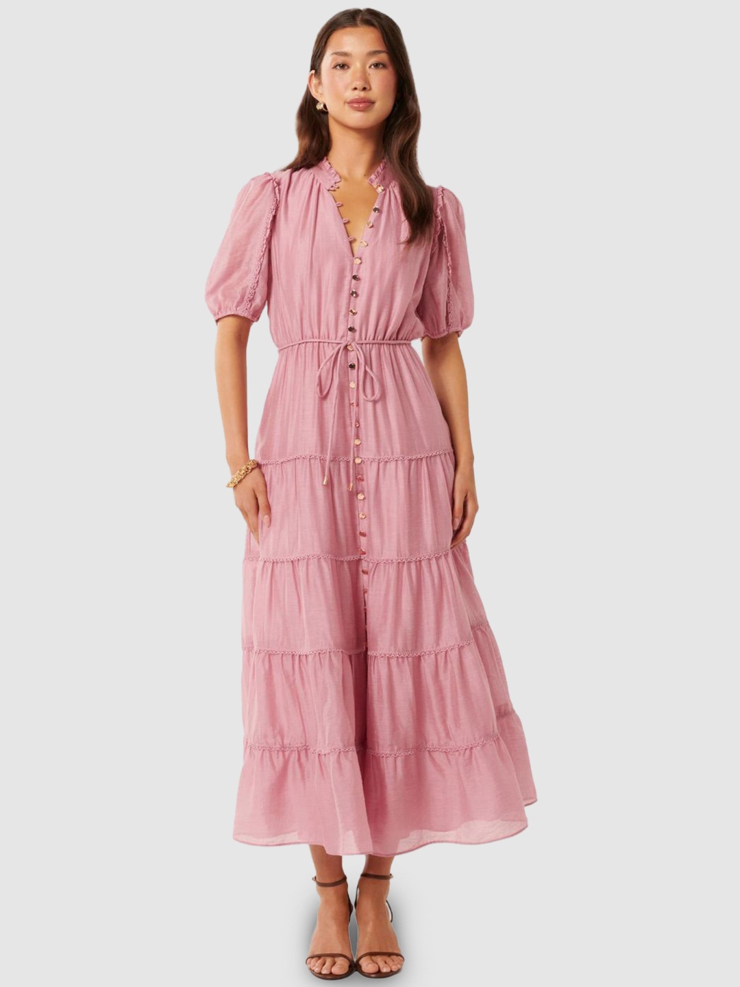 

Forever New Puff Sleeve Maxi Midi Dress, Pink