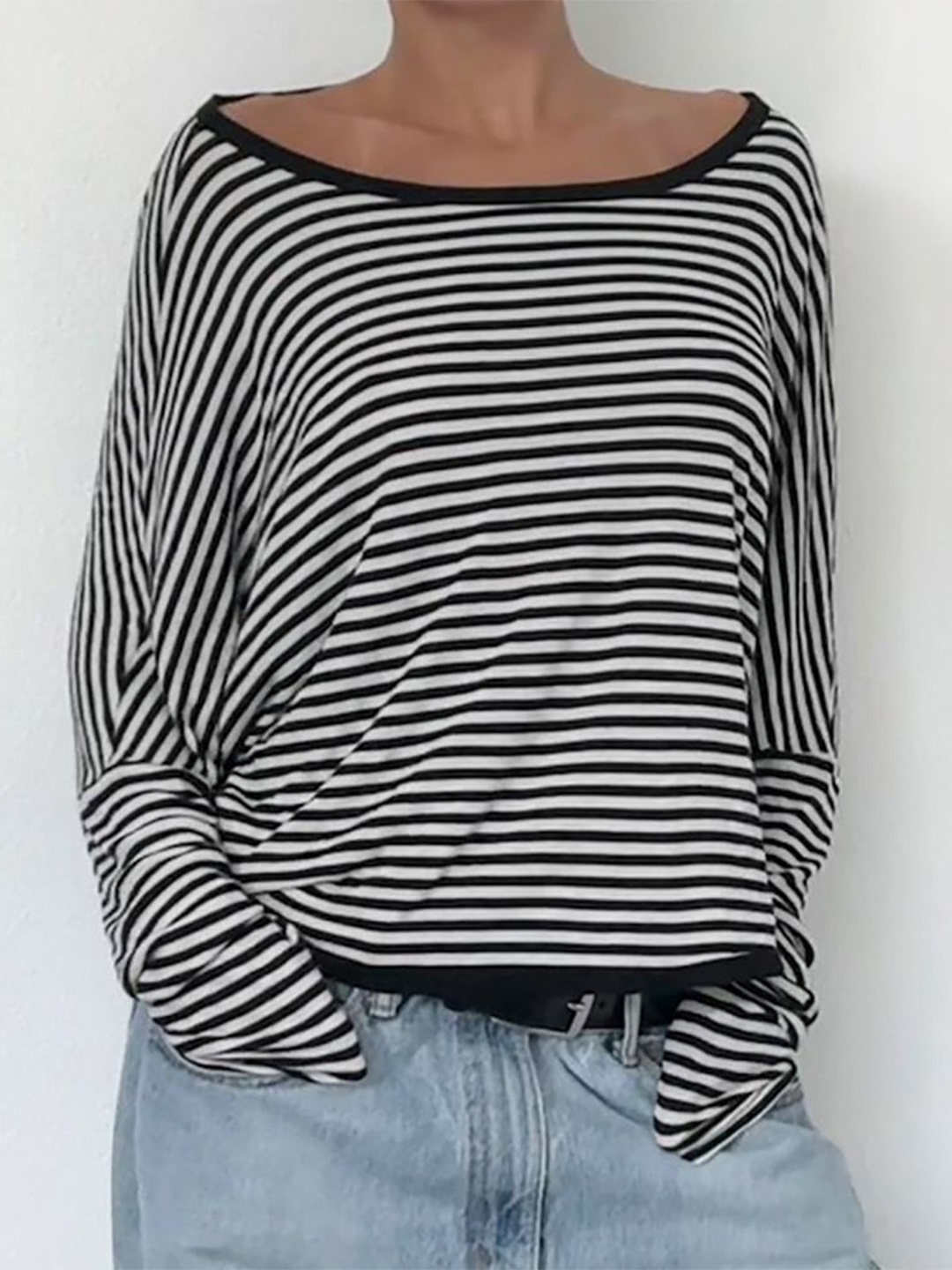 

StyleCast x Revolte Women Boat Neck Striped Top, Black