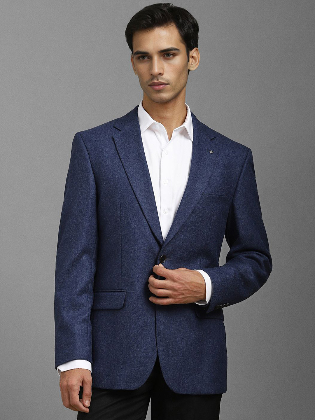 

Louis Philippe Self-Design Notched Lapel Single Breasted Woollen Formal Blazer, Blue