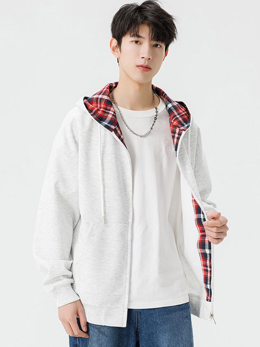

StyleCast x Revolte Men Checked Lightweight Open Front Jacket, Grey