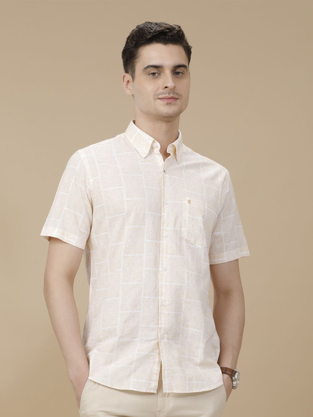 

CAVALLO by Linen Club Contemporary Slim Fit Geometric Printed Casual Shirt, White