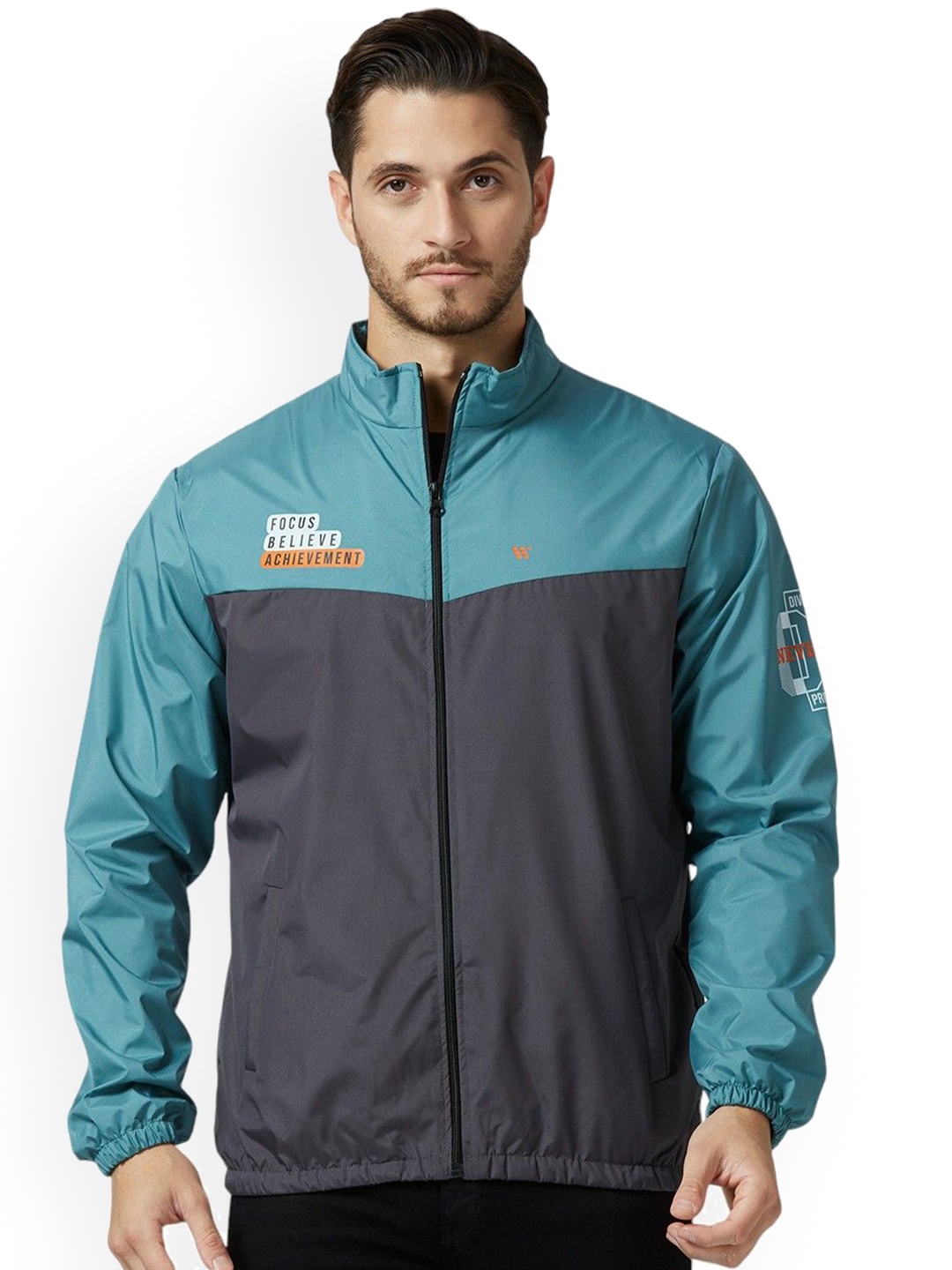 

Zeel Men Colourblocked Windcheater Sporty Jacket, Grey