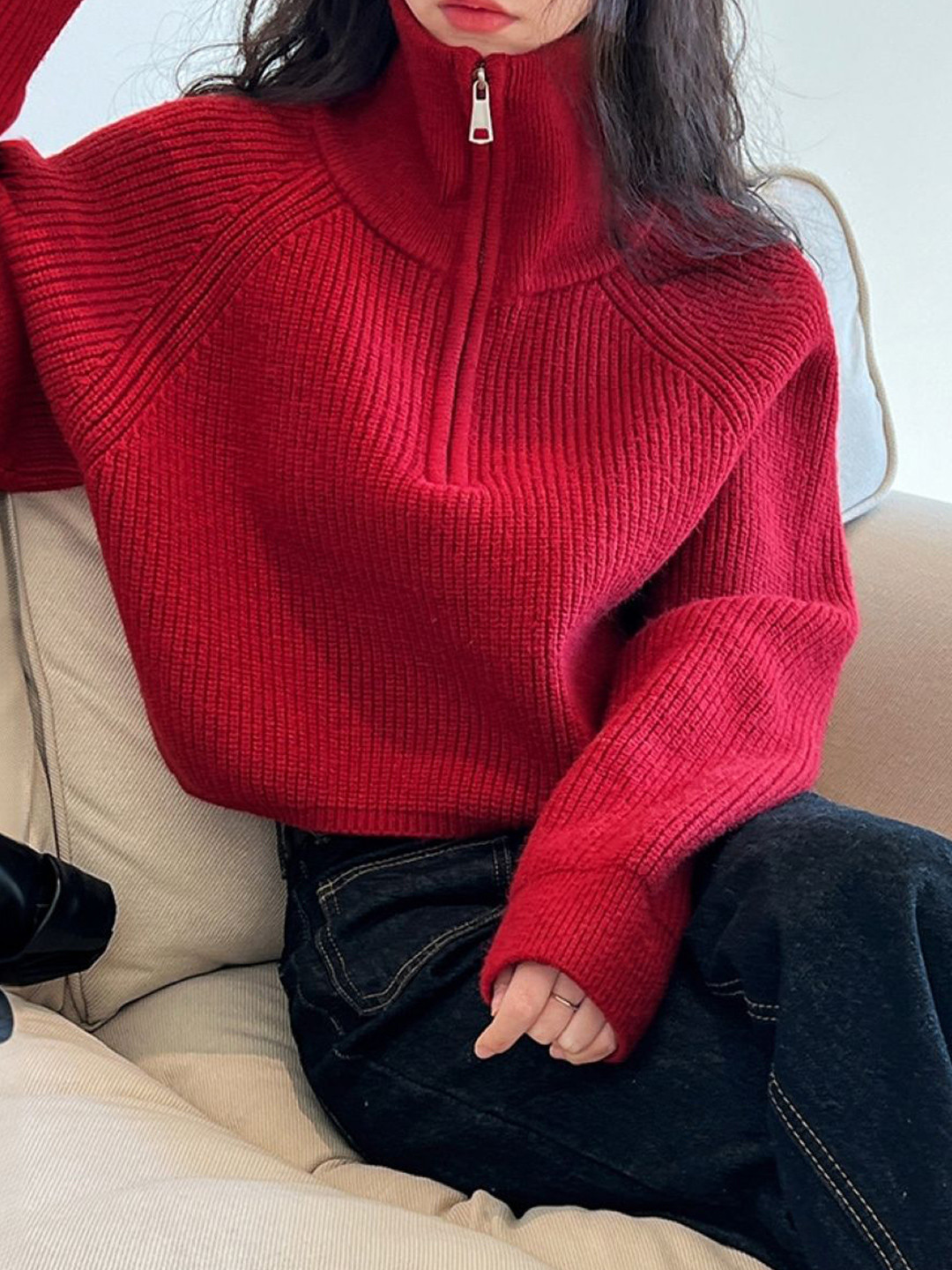 

StyleCast Women Striped Turtle Neck Long Sleeves Pullover Sweater, Red
