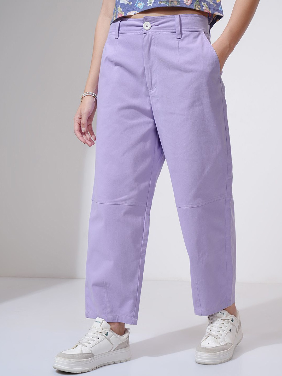 

Street By Tokyo Talkies Women Straight Fit Tapered Regular Trousers, Purple
