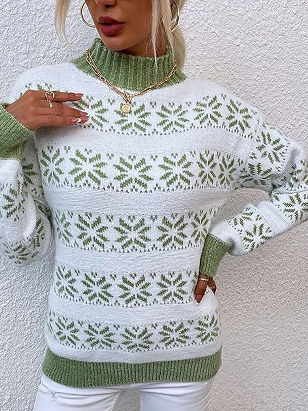 

StyleCast x Revolte Women Printed Pullover Sweater, Green