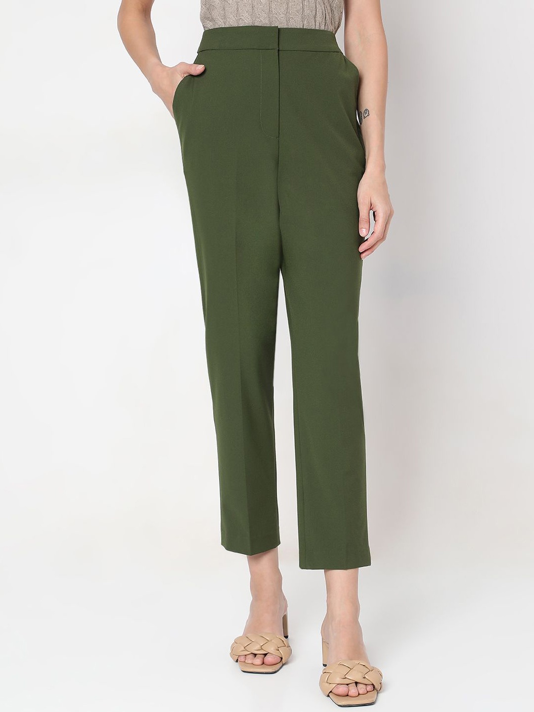 

Vero Moda Women Slim Fit High-Rise Wide Leg Trousers, Olive