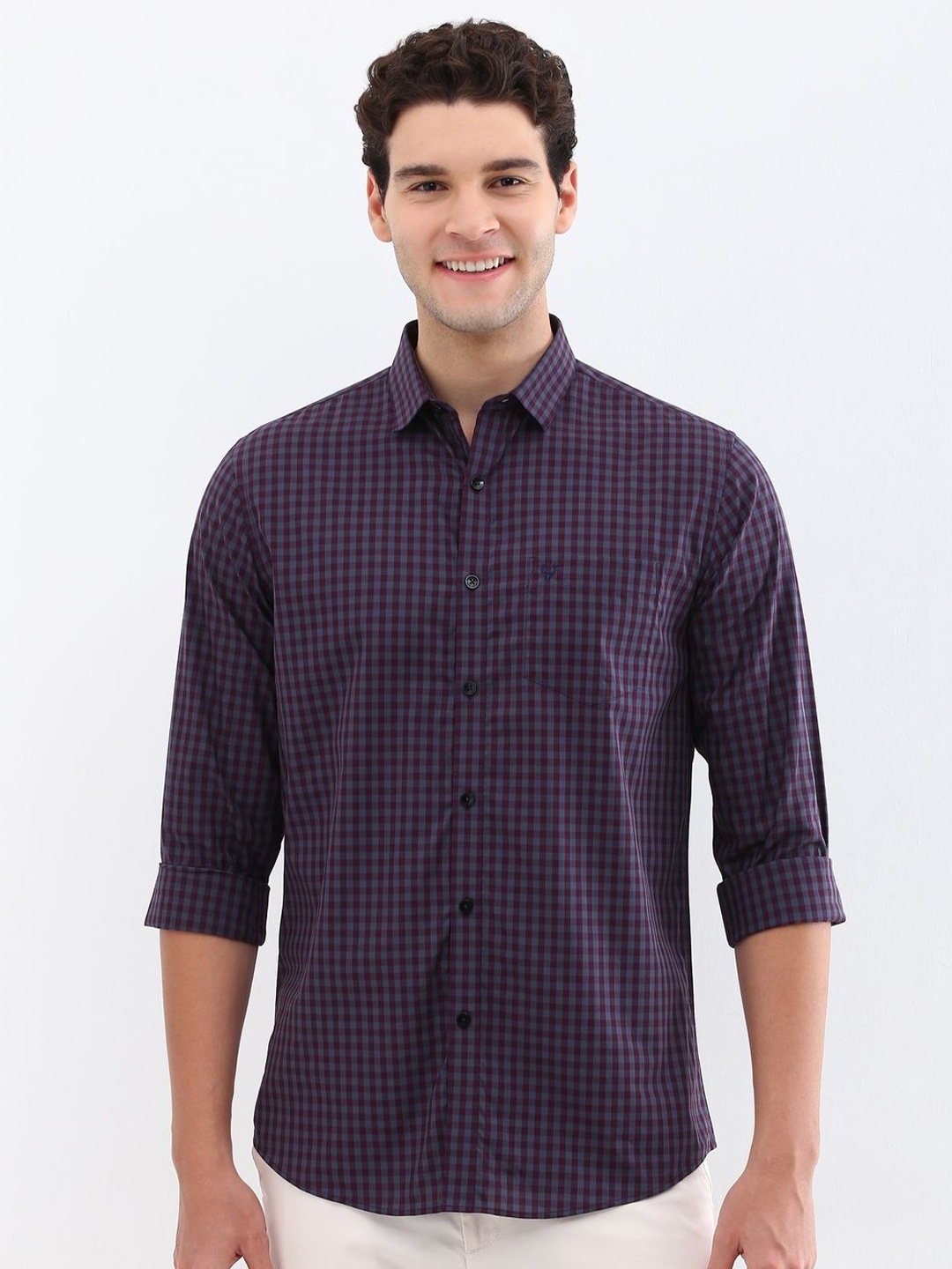 

Allen Solly Men Slim Fit Opaque Checked Casual Shirt, Purple