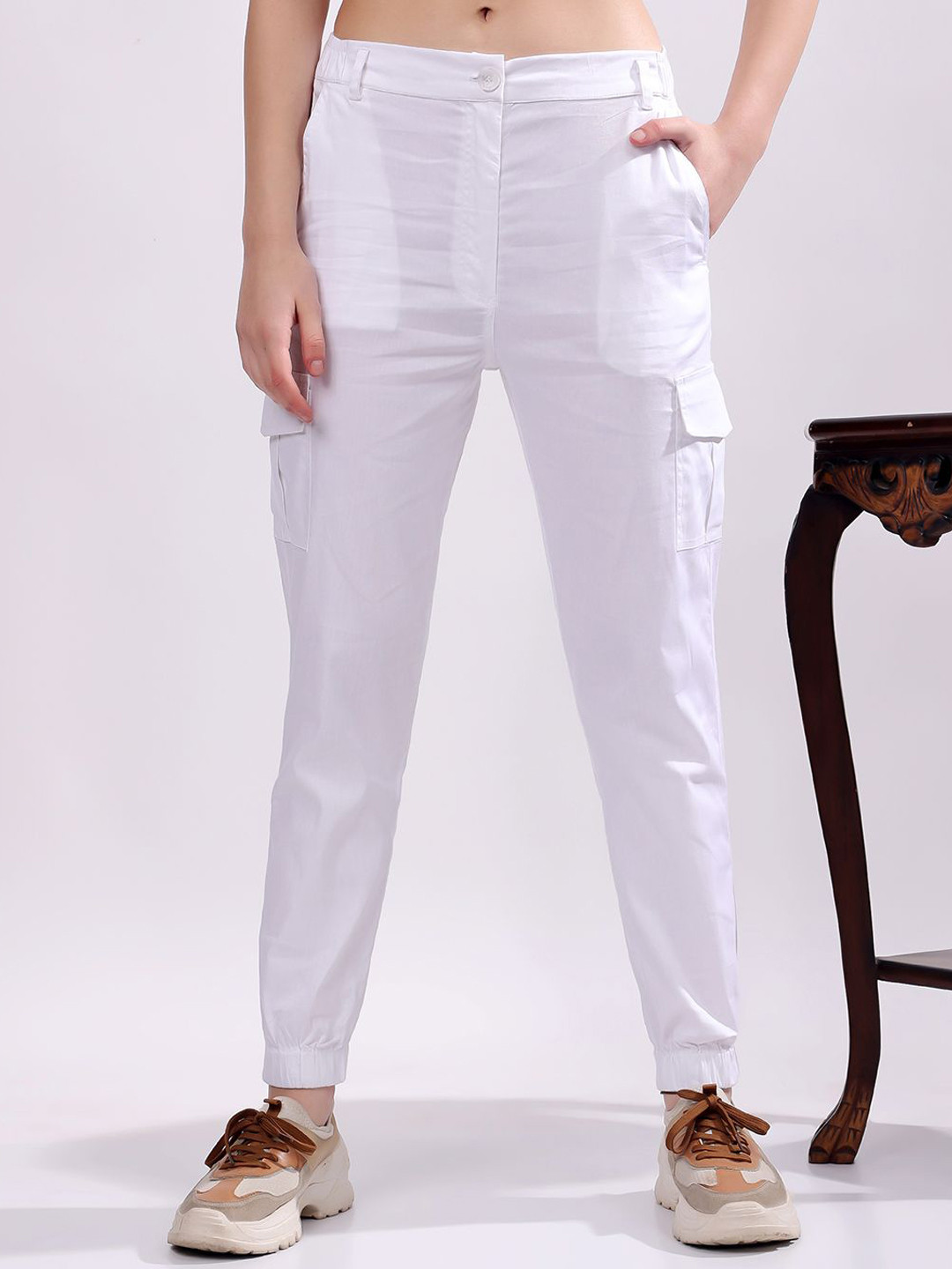 

T TRYON ULTIMATE Mid Rise Cotton Cargo Joggers, White