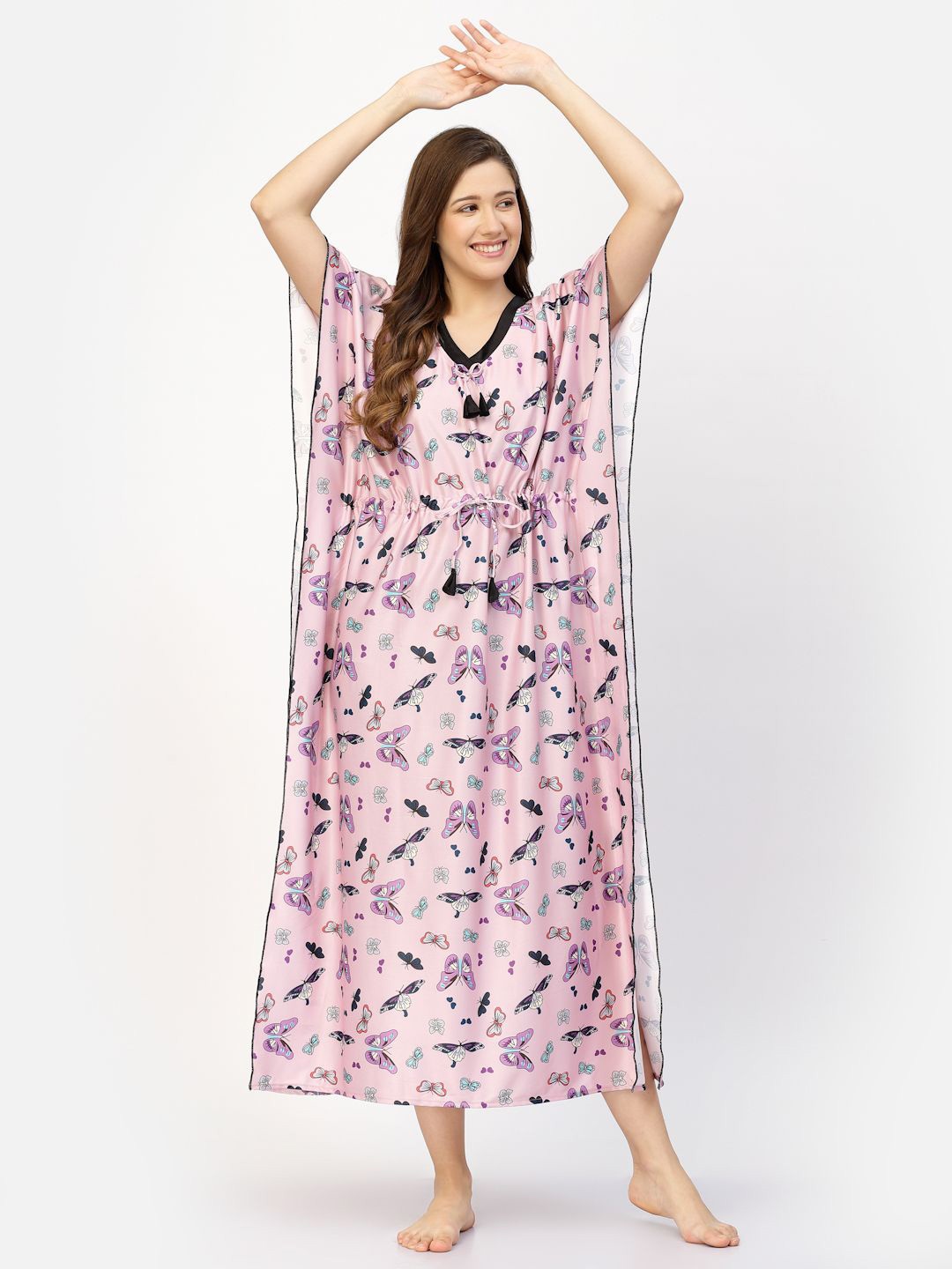 

CHUI MUI Women Conversational Printed Maxi Kaftan Nightdress, Pink