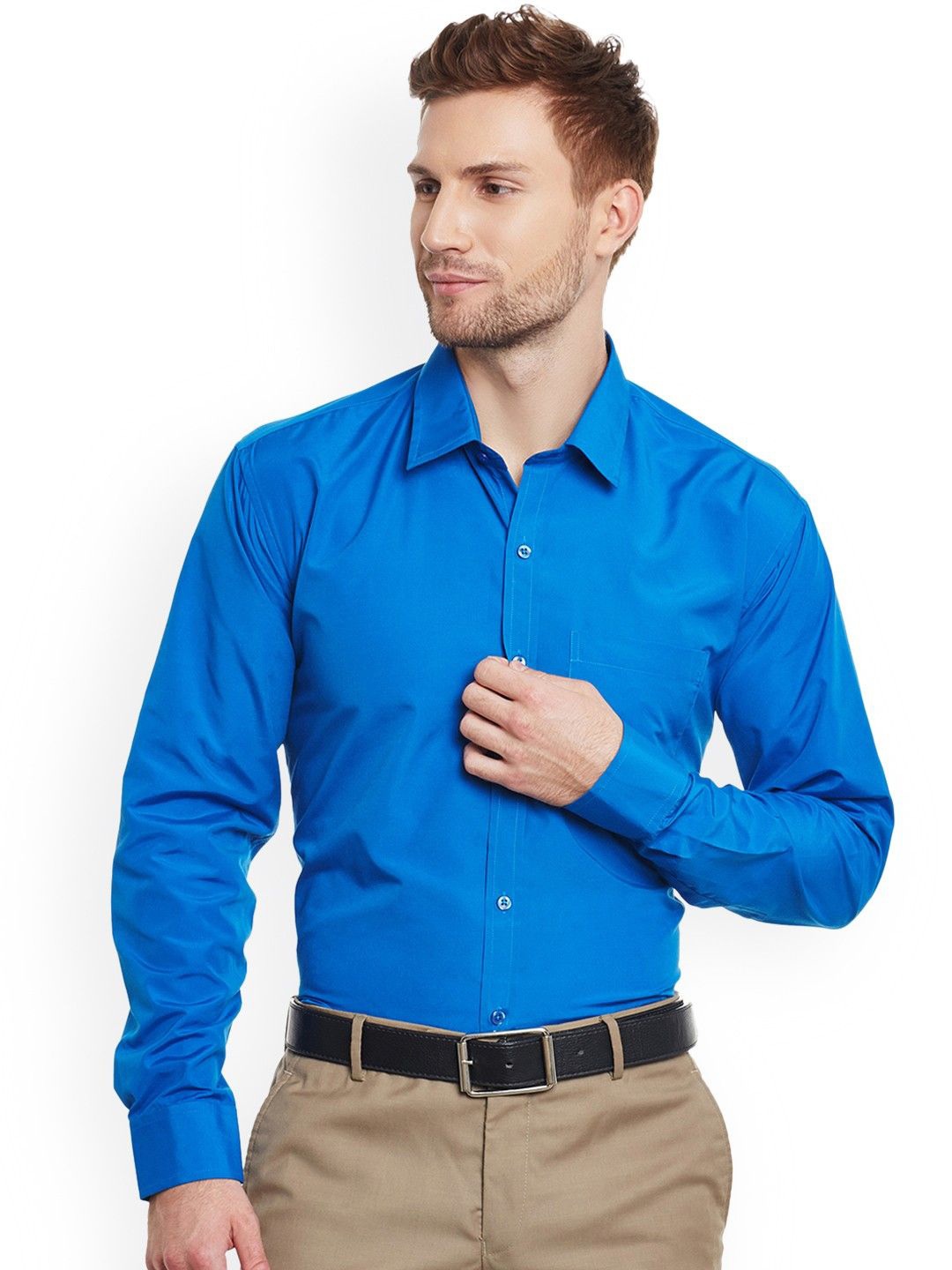 

English Navy Men Slim Fit Opaque Formal Shirt, Blue