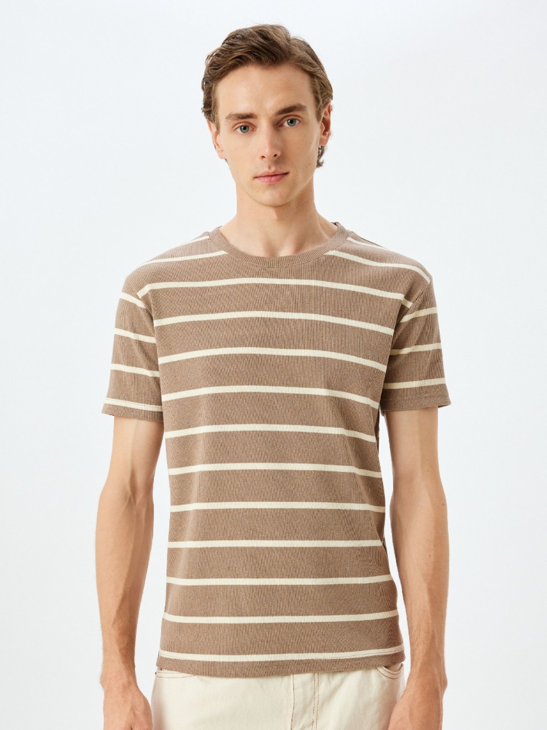

Koton Men Striped Round Neck T-shirt, Beige