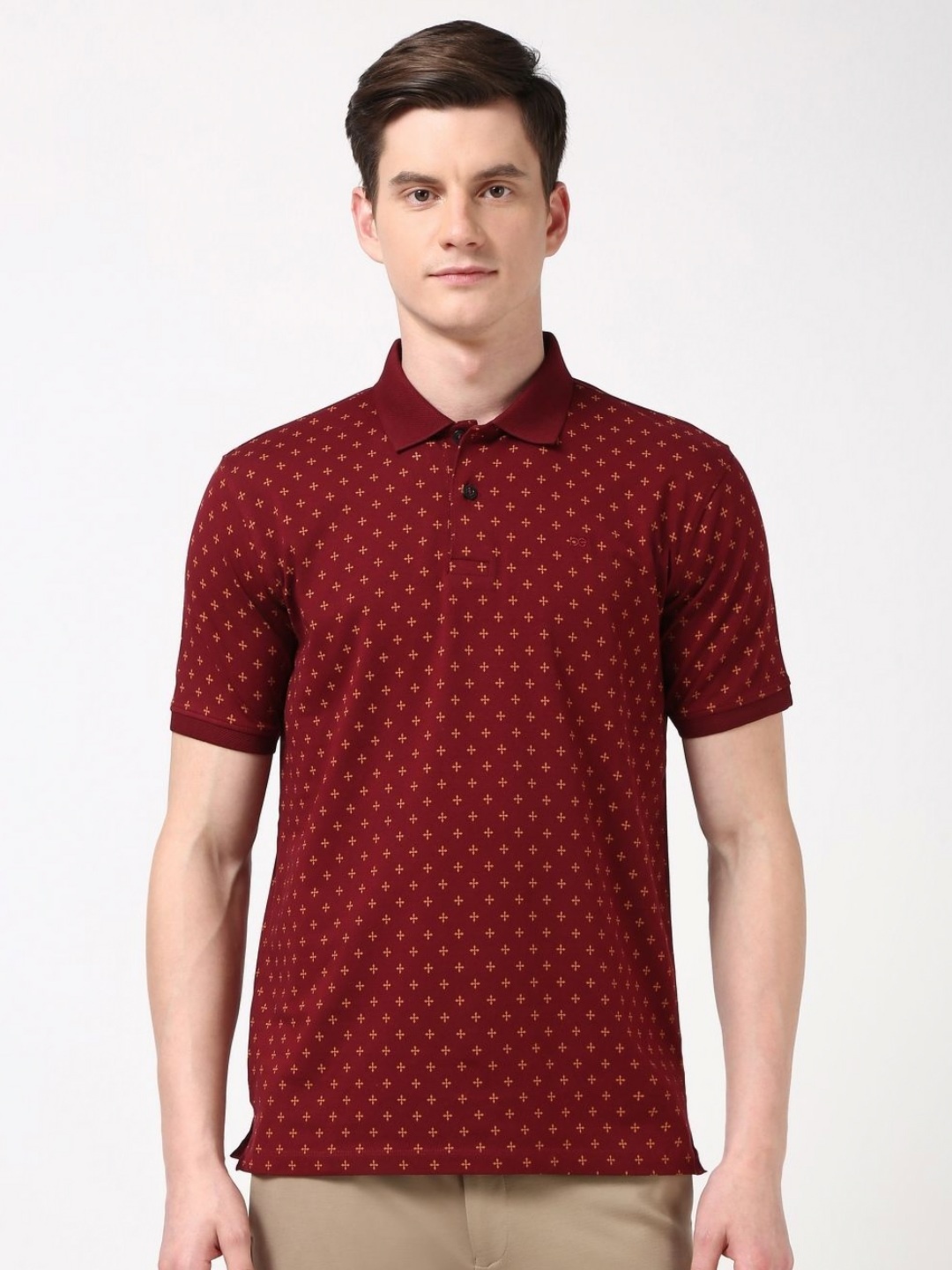 

Peter England Men Printed Polo Collar T-shirt, Maroon