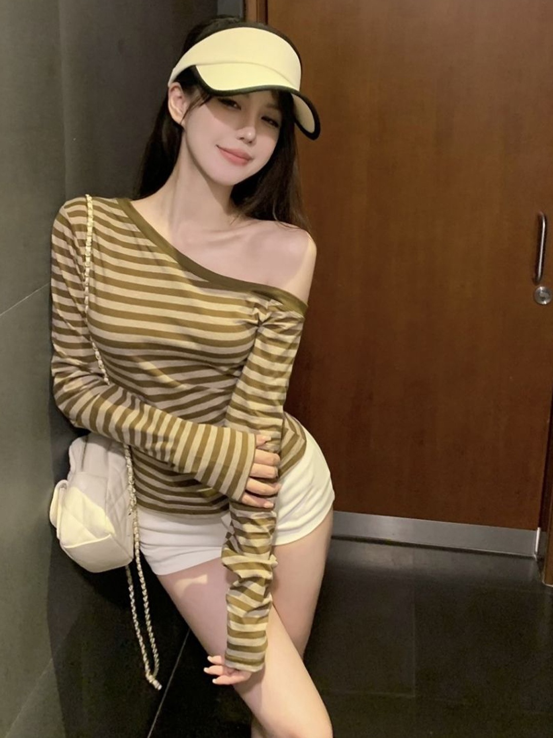 

StyleCast Women Striped One Shoulder Top, Brown