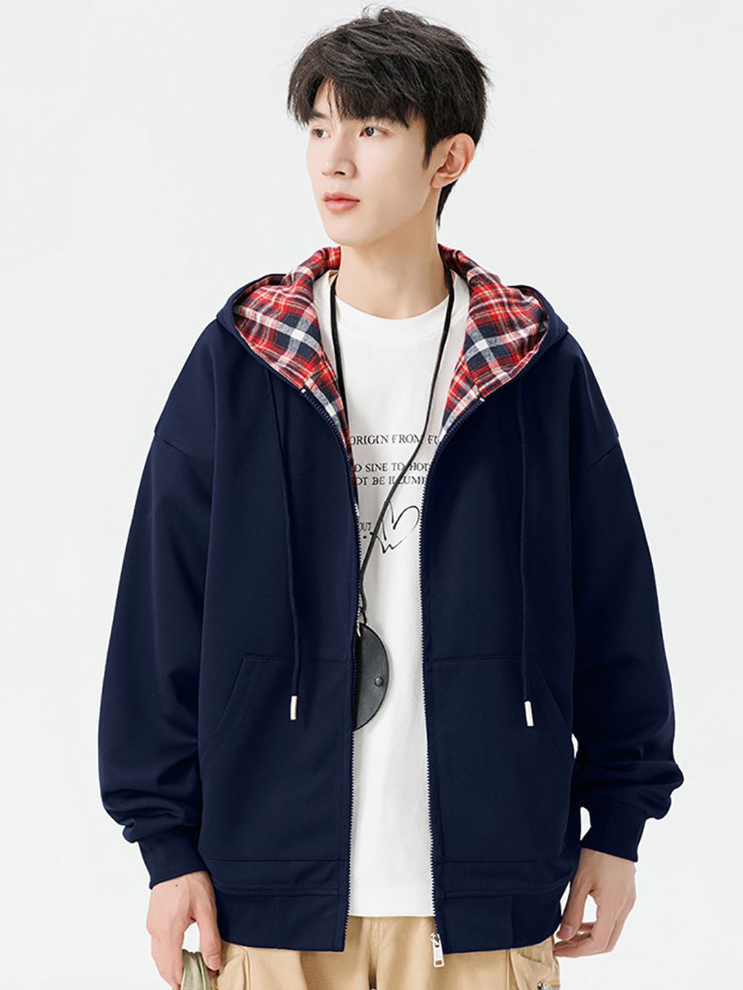 

StyleCast x Revolte Men Checked Lightweight Open Front Jacket, Navy blue