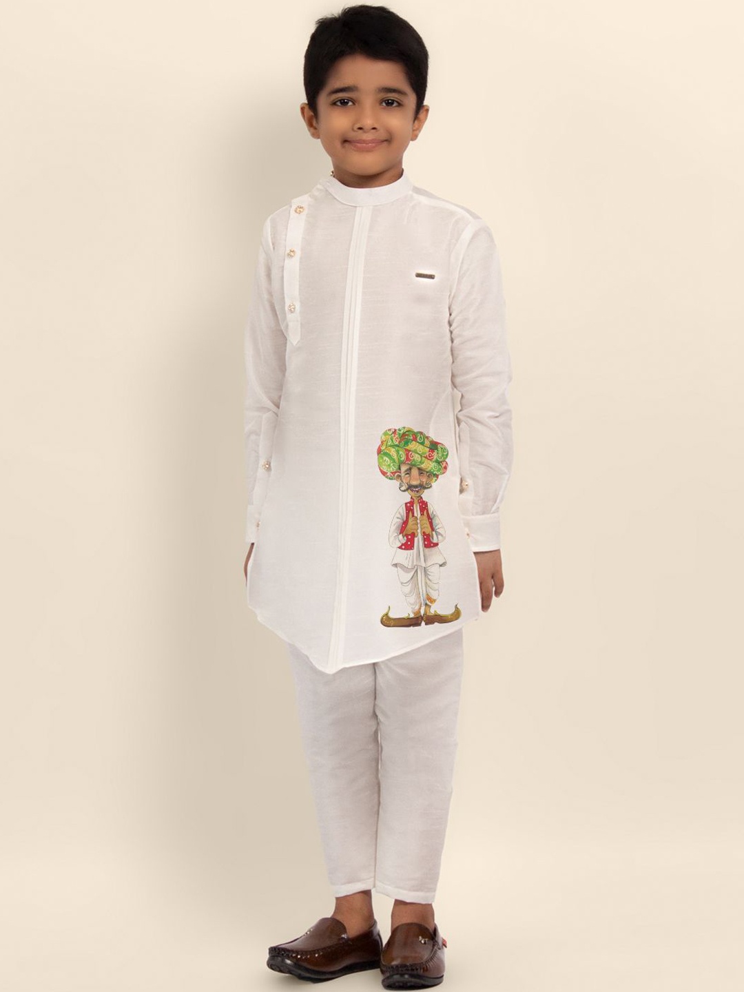 

DEVOILER Boys Printed Straight Kurta, White