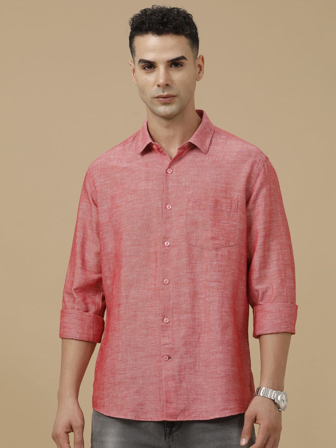 

Linen Club Contemporary Slim Fit Linen Cotton Casual Shirt, Pink