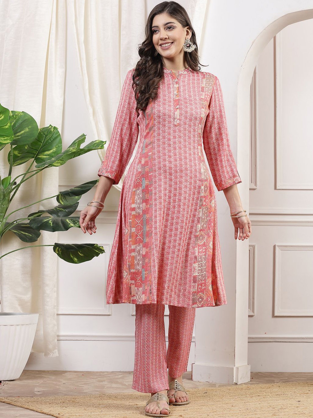 

Nayam By Lakshita Women Printed Regular Kurta with Palazzos, Pink