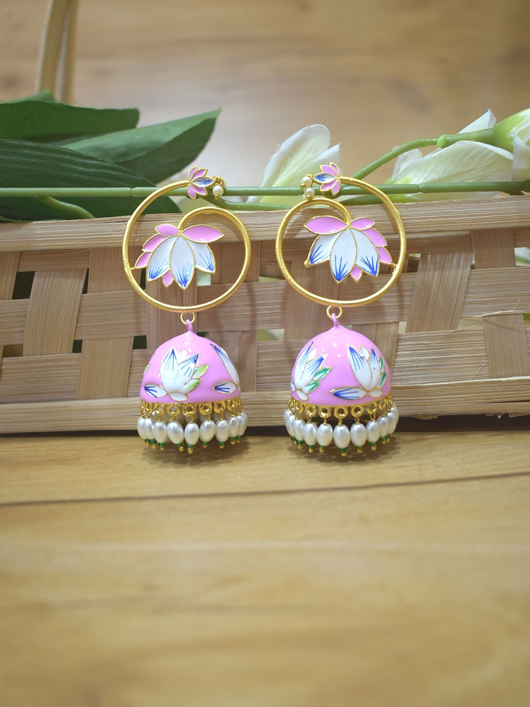 

TISHUL JEWELS Contemporary Jhumkas Earrings, Pink